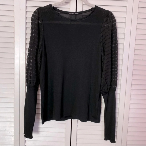 Zara Collection Crewneck Sheer Sleeves Black Top Sweater Size Medium NWOT - Picture 1 of 8